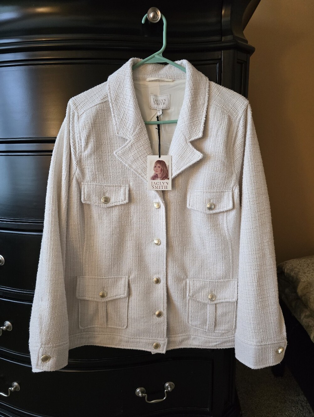 Jaclyn Smith Off-White Tweed Blazer with Gold-Tone Buttons